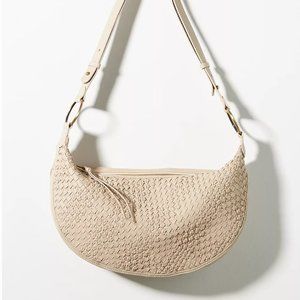 NEW Anthropologie Crescent Half Moon Banana Leather Crossbody Shoulder Hobo Bag